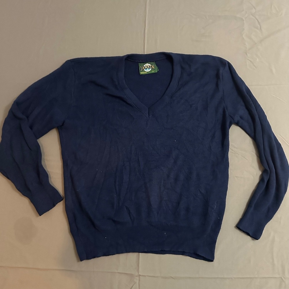 Vintage Jantzen V-Neck Pullover Sweater Men's Size Medium Navy Blue Made In USA